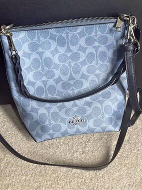 Coach Light Blue Signature C Logo Abby duffel w/ matching wallet